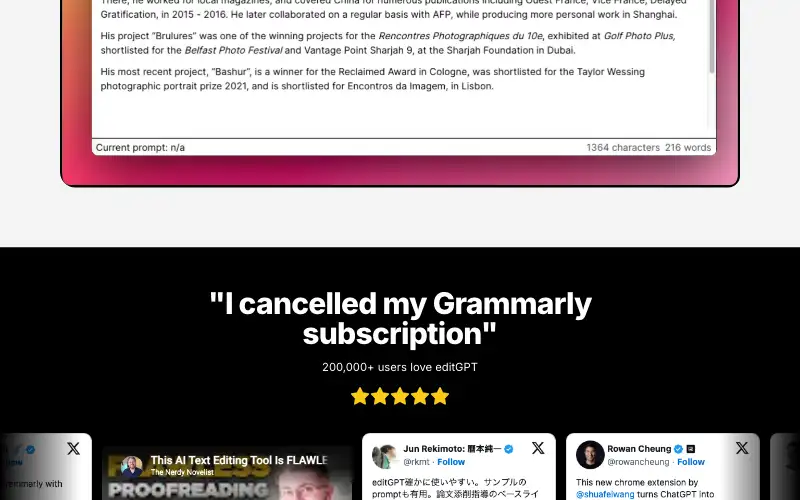 Screenshot of editgpt.app, further down the homepage