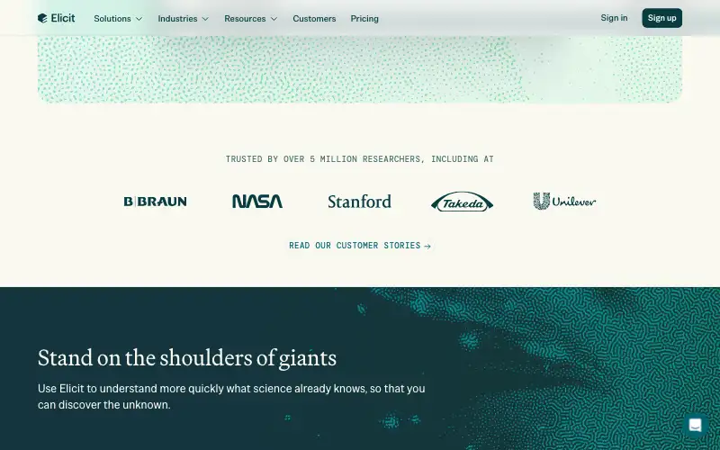Screenshot of elicit.com, further down the homepage