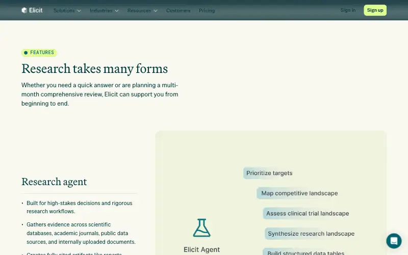Screenshot of elicit.com, further down the homepage
