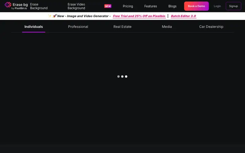 Screenshot of erase.bg, further down the homepage
