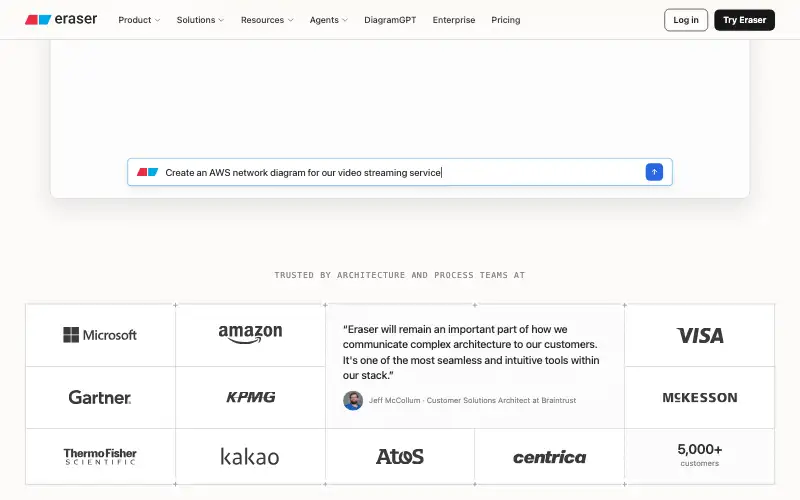 Screenshot of eraser.io, further down the homepage