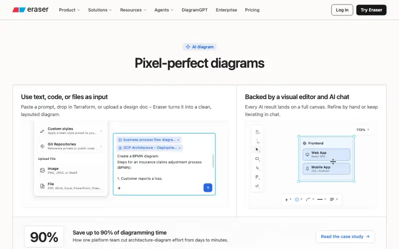 Screenshot of eraser.io, further down the homepage