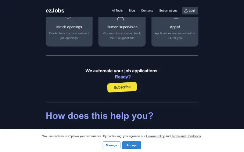 Screenshot of getezjobs.com, further down the homepage
