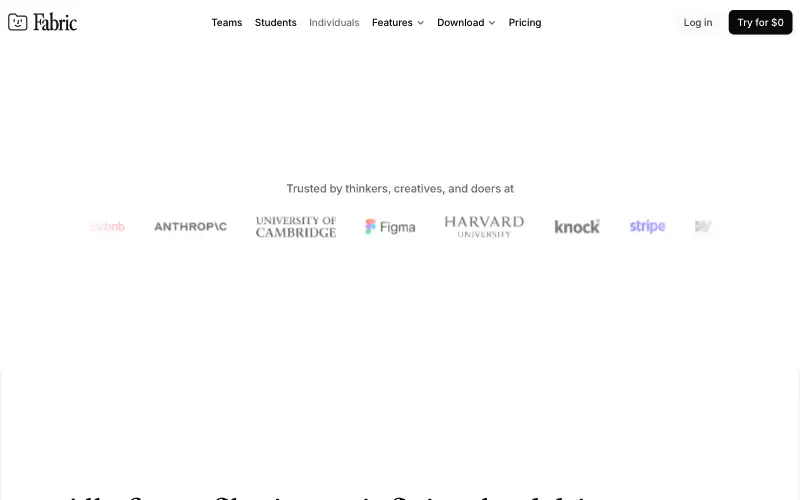Screenshot of fabric.so, further down the homepage