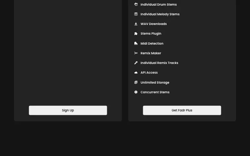 Screenshot of fadr.com, further down the homepage