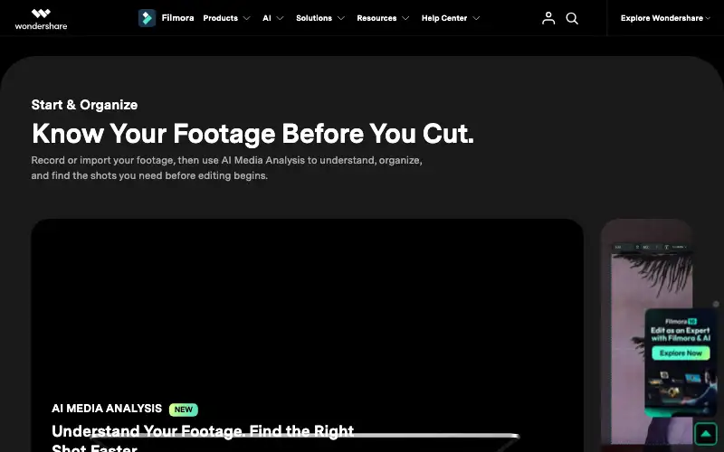 Screenshot of filmora.wondershare.com, further down the homepage
