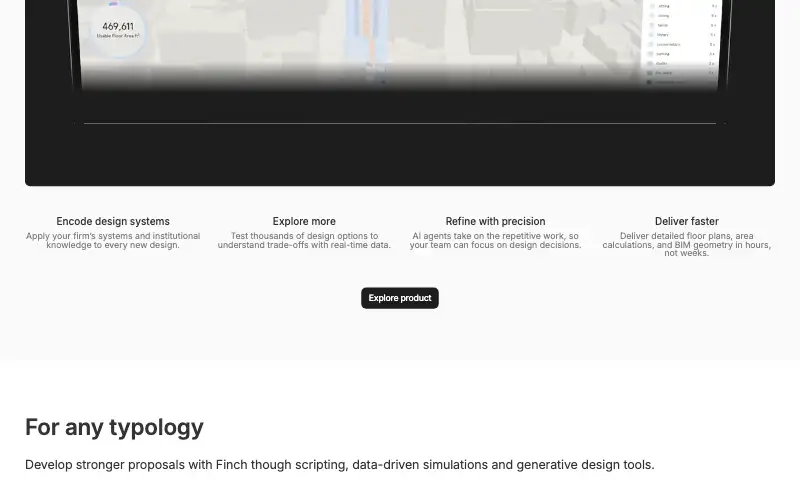 Screenshot of finch3d.com, further down the homepage