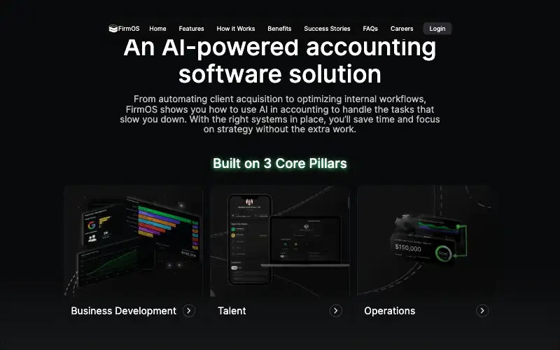 Screenshot of firmos.ai, further down the homepage