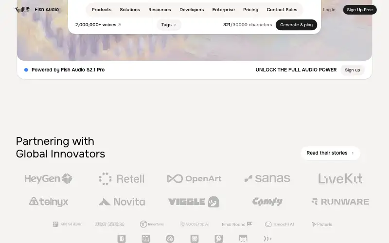 Screenshot of fish.audio, further down the homepage