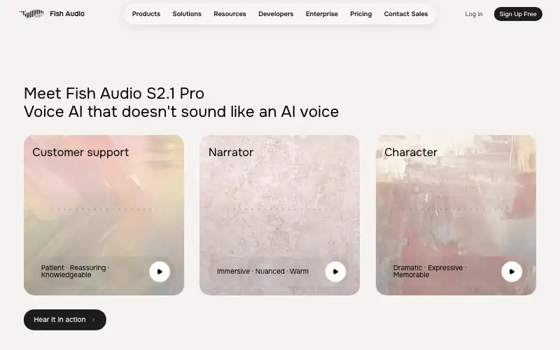 Screenshot of fish.audio, further down the homepage