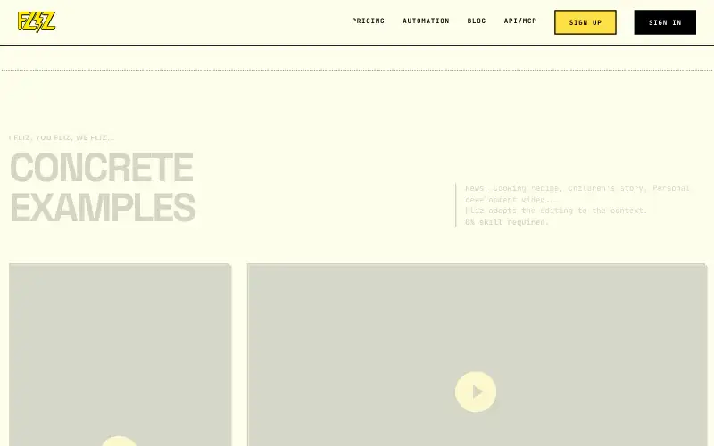 Screenshot of fliz.ai, further down the homepage