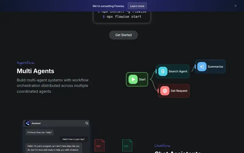 Screenshot of flowiseai.com, further down the homepage