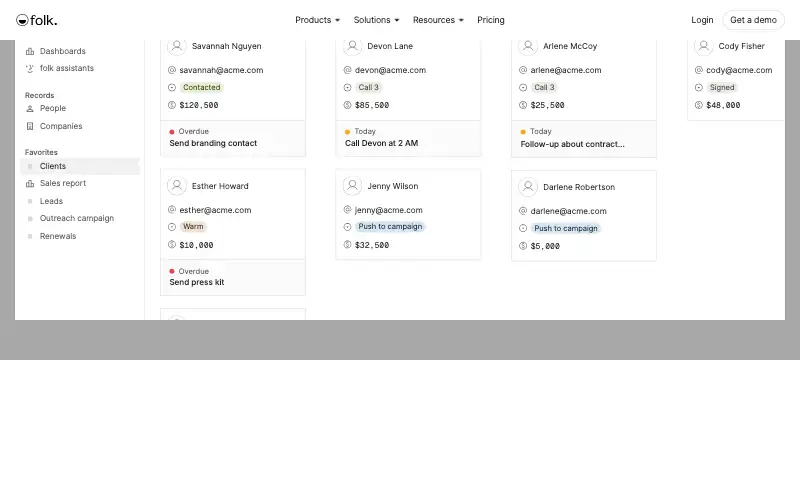 Screenshot of folk.app, further down the homepage