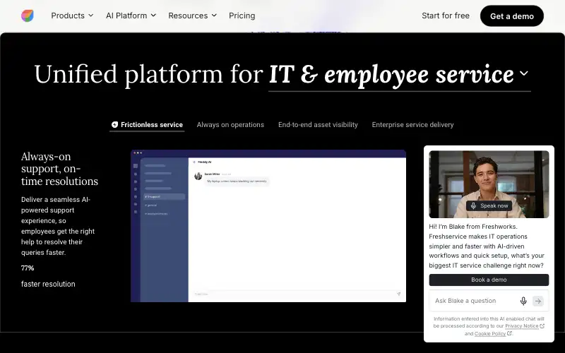 Screenshot of freshworks.com, further down the homepage
