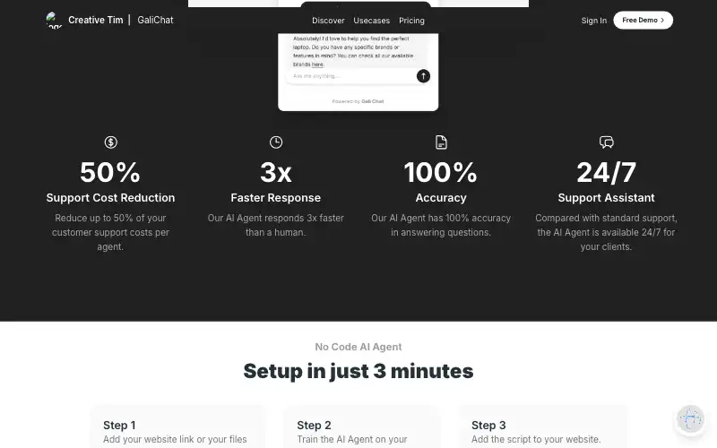 Screenshot of galichat.com, further down the homepage