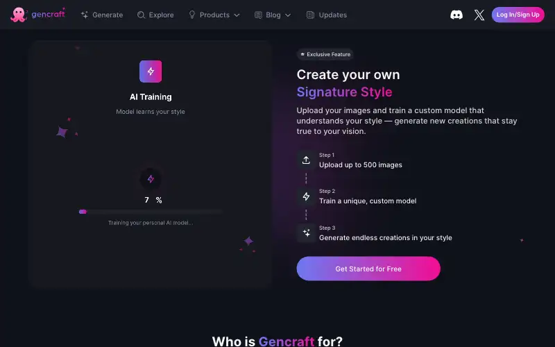 Screenshot of gencraft.com, further down the homepage