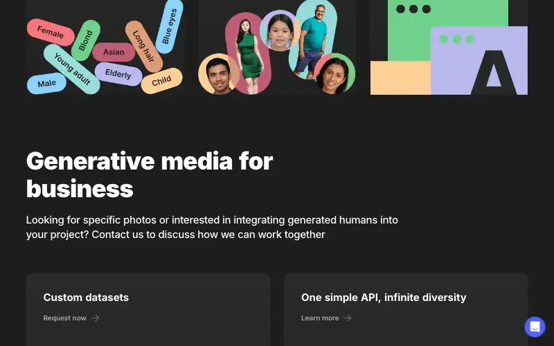 Screenshot of generated.photos, further down the homepage