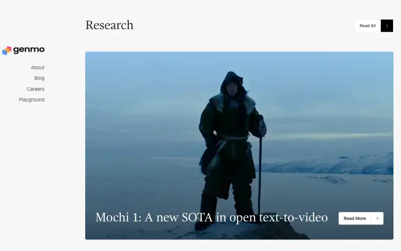 Screenshot of genmo.ai, further down the homepage