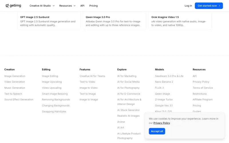 Screenshot of getimg.ai, further down the homepage
