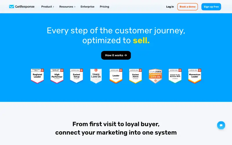 Screenshot of getresponse.com, further down the homepage