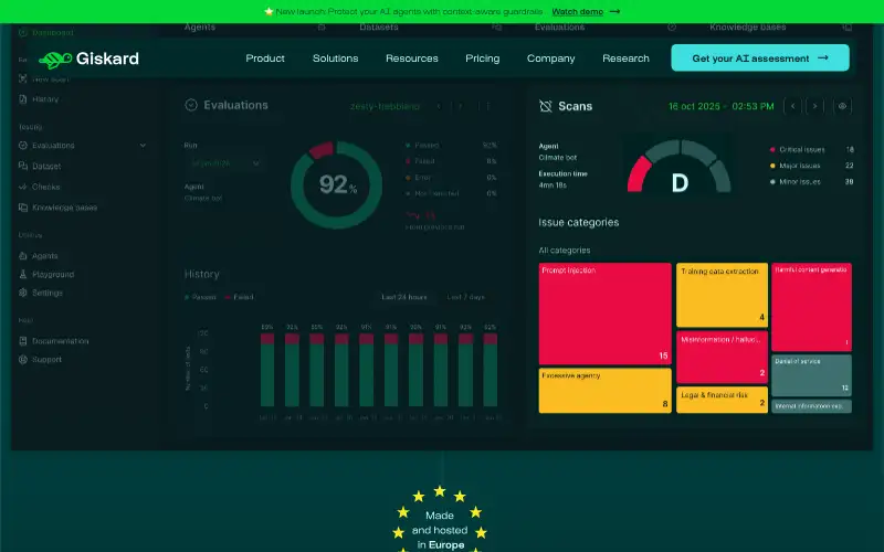 Screenshot of giskard.ai, further down the homepage