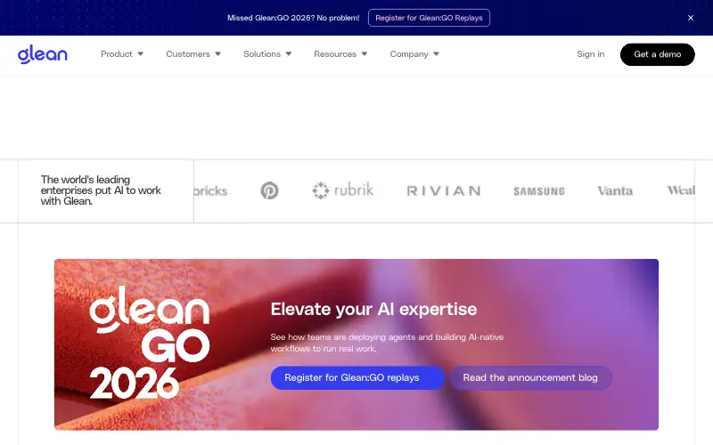 Screenshot of glean.com, further down the homepage