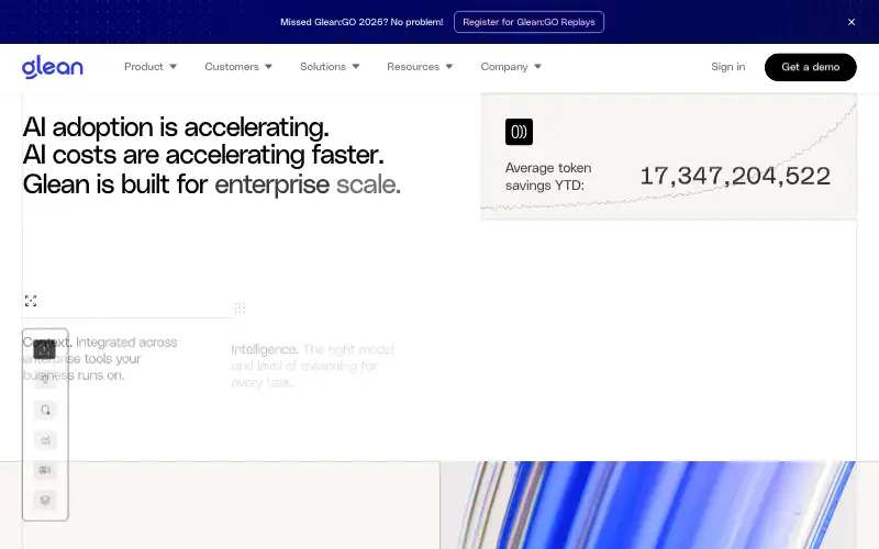 Screenshot of glean.com, further down the homepage