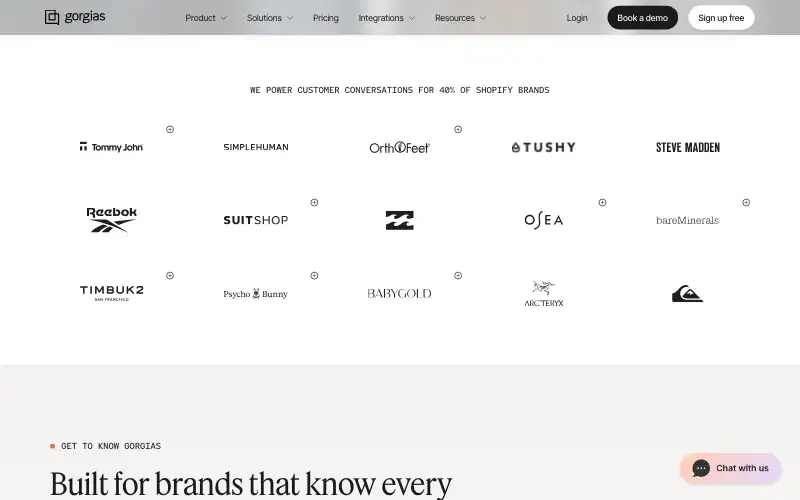 Screenshot of gorgias.com, further down the homepage
