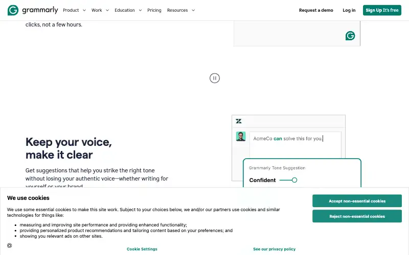 Screenshot of grammarly.com, further down the homepage