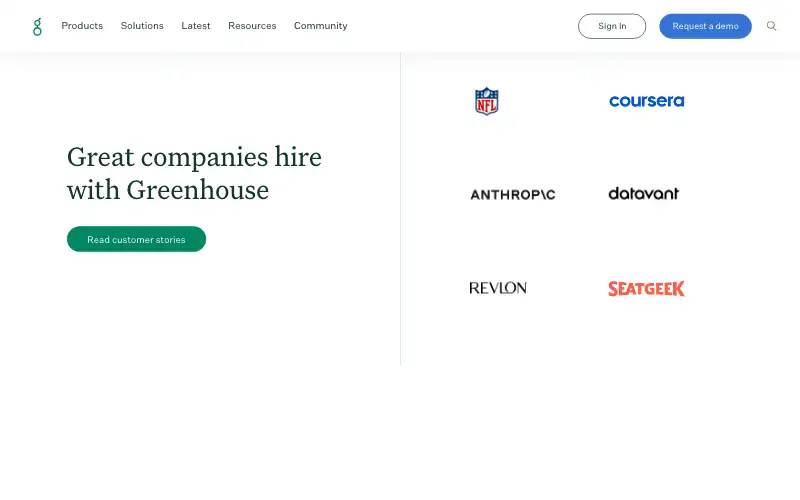 Screenshot of greenhouse.com, further down the homepage