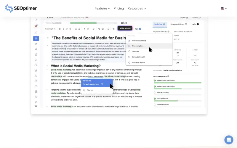 Screenshot of seoptimer.com, further down the homepage