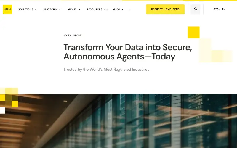 Screenshot of h2o.ai, further down the homepage
