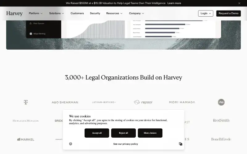 Screenshot of harvey.ai, further down the homepage