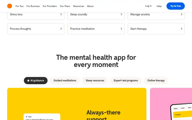 Screenshot of headspace.com, further down the homepage