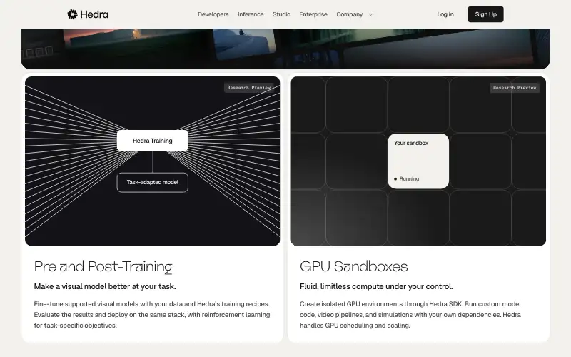 Screenshot of hedra.com, further down the homepage