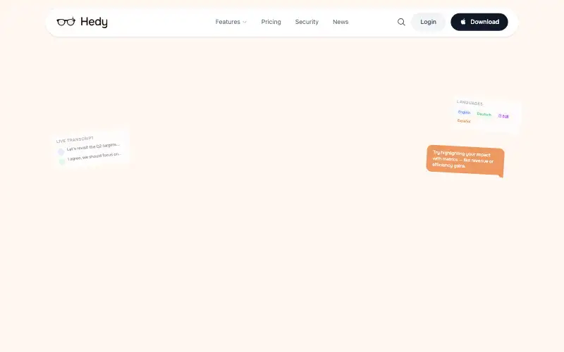 Screenshot of hedy.ai, further down the homepage