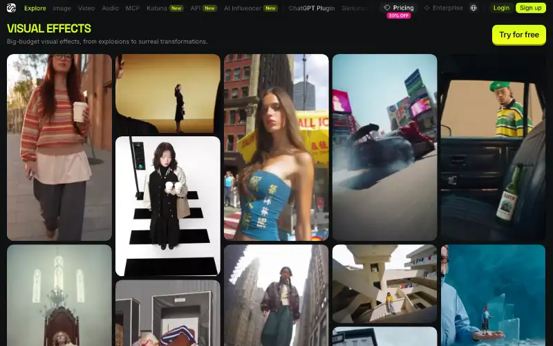 Screenshot of higgsfield.ai, further down the homepage