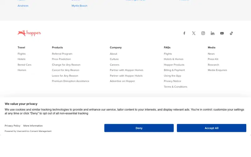 Screenshot of hopper.com, further down the homepage