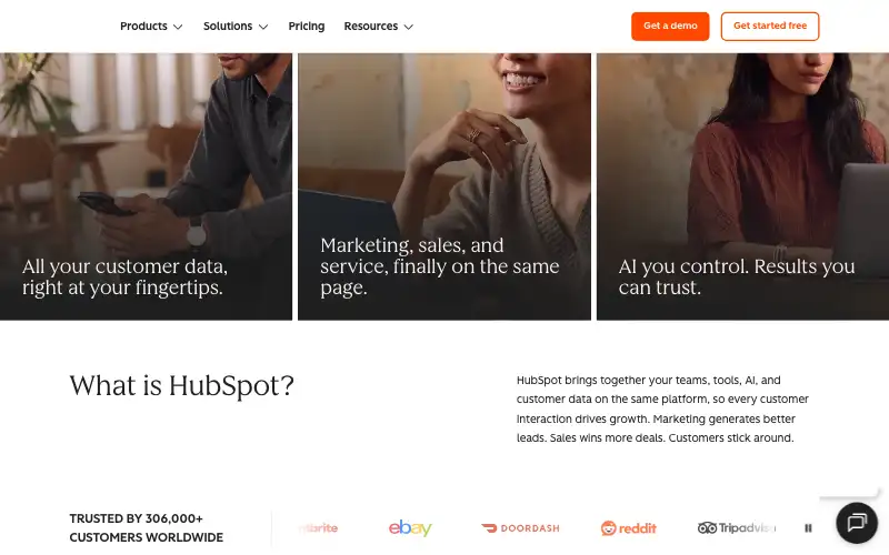 Screenshot of hubspot.com, further down the homepage