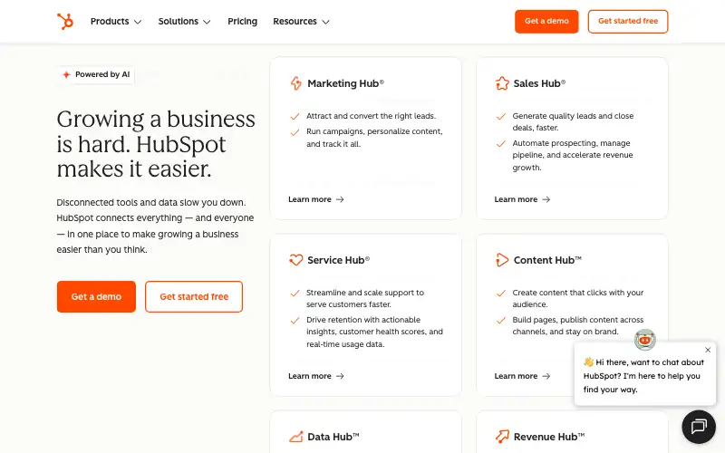 Screenshot of hubspot.com, further down the homepage