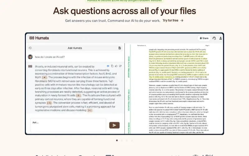 Screenshot of humata.ai, further down the homepage