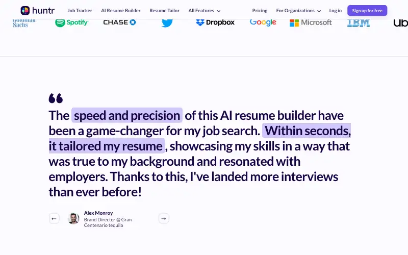 Screenshot of huntr.co, further down the homepage