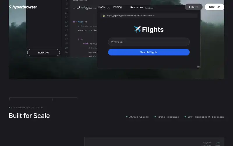 Screenshot of hyperbrowser.ai, further down the homepage