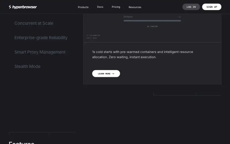 Screenshot of hyperbrowser.ai, further down the homepage