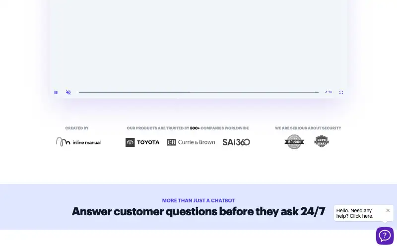 Screenshot of inlinehelp.com, further down the homepage
