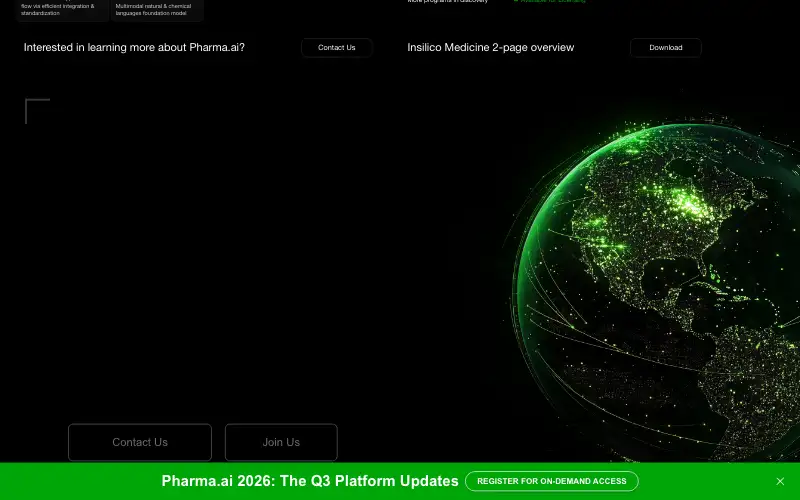 Screenshot of insilico.com, further down the homepage