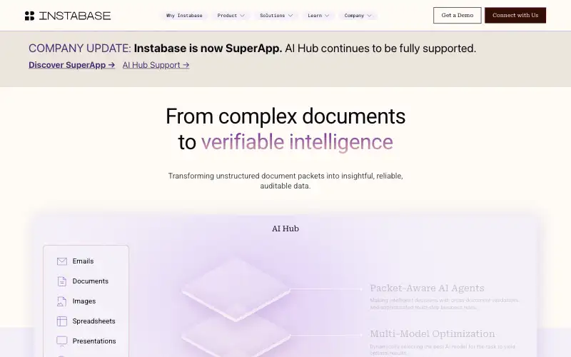 Screenshot of instabase.com, further down the homepage