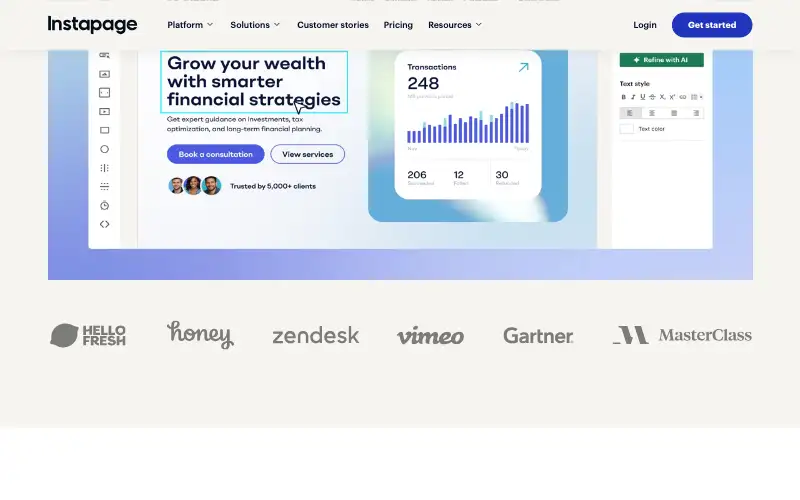 Screenshot of instapage.com, further down the homepage