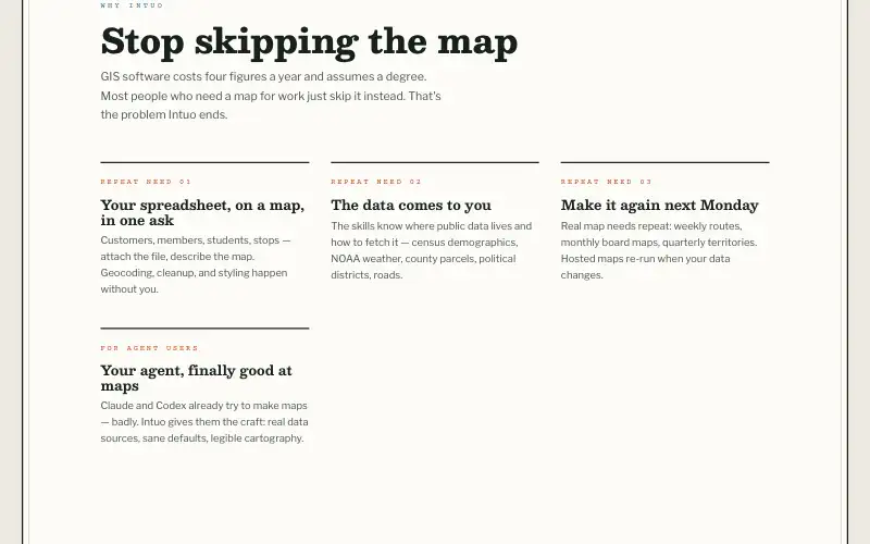 Screenshot of intuo.ai, further down the homepage
