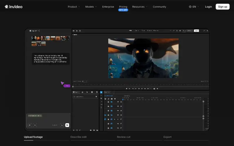 Screenshot of invideo.io, further down the homepage